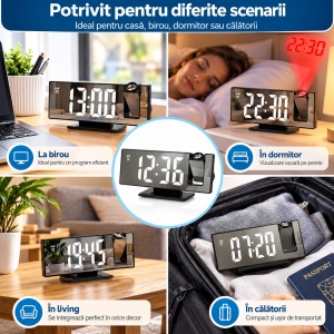 Ceas stil oglinda cu LED si proiectie, Alarma, Display mare - Img 2