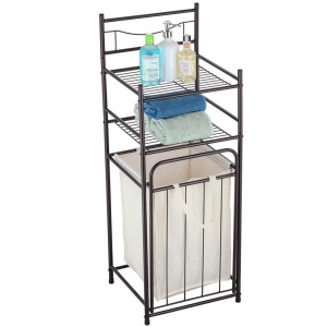 Cos pentru rufe 7 l si raft organizator pentru baie cu 2 polite, metal, 38 x 35.5 x 105 cm, negru - Img 4