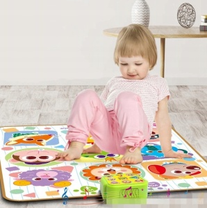 Covor muzical pentru copii 2 ani+, cu anumale, impermeabil, 82x65 cm, multicolor - Img 2