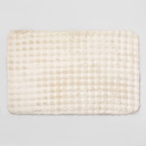 Covoras decorativ, cu aspect de blanita, model cu dungi si patratele, interior cu suprafata antiderapanta, 150x100 cm, alb - Img 1