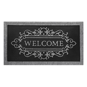 Covoras pentru intrare din cauciuc cu mesajul WELCOME, Dimensiune 90x50 cm, negru/gri
