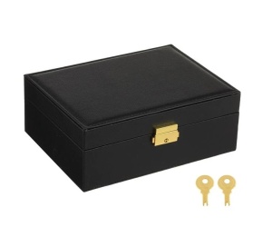 Cutie organizator pentru bijuterii cu 2 nivele si lacat, Dimensiune 23x17x9cm, Negru