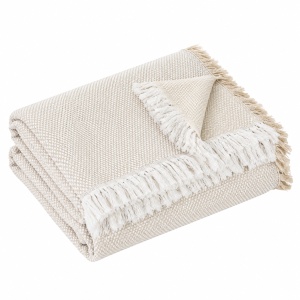 Cuvertura decorativa pentru canapea cu doua locuri, Model cu franjuri, Dimensiune 230x180 cm, Crem/Alb - Img 2