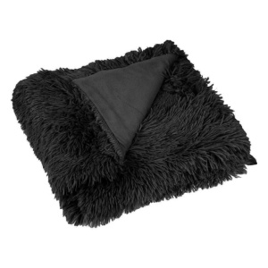 Cuvertura decorativa pentru iarna, cu doua fete catifelate, aspect de blanita, 160x130 cm, negru - Img 2
