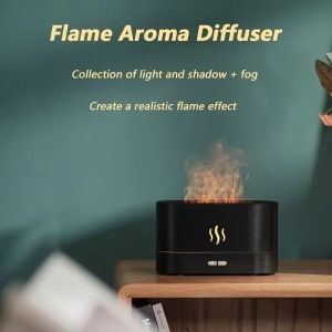 Difuzor Aromaterapie si Umidificator cu Efect Flacara si Ultrasunete, 3 in 1, 180ml, LED, 10.1x17.1x7.5cm, Alb/Negru - Img 9