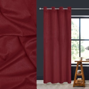 Draperie decorativa, tip blackout - nu lasa lumina sa treaca, model cu dungi reliefate, cu inele, 140x260 cm, rosu bordo - Img 2
