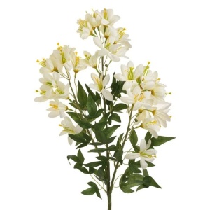 Flori artificiale cu tulpina inalta, cu flori albe si frunze verzi, 83 cm, roz/alb - Img 1