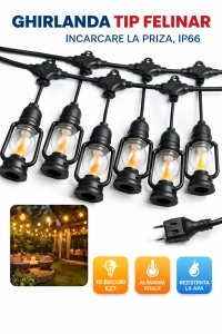 Ghirlanda luminoasa tip felinar, 10m lungime cu 10 becuri - Lumina alba calda - Img 2
