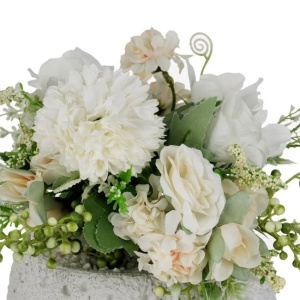 Ghiveci decorativ din ciment, cu floare artificiala, Ø15x22cm, alb/somon - Img 2