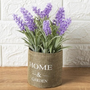 Ghiveci decorativ din in cu planta artificiala de lavanda, Dimensiune Ø11x25cm - Img 2