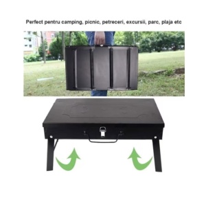 Gratar portabil tip servieta cu accesorii incluse, Dimensiune Dimensiuni 44 x 27 x 22 cm, Negru - Img 4