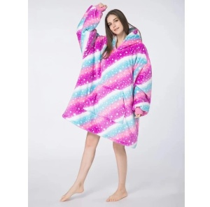 Hanorac Patura Oversize cu Gluga si Buzunar Frontal, Pufos si Cald, Multicolor, Marime Universala - Img 3