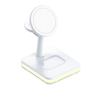 Incarcator wireless 4 in 1, 25W, compatibil cu iPhone, iWatch, Airpod Pro 2 3, cu mufa USB Type-C, lumina LED, Alb - Img 3