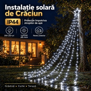 Instalație solară de Crăciun tip brad cu stea, 350 LED-uri, Lungime 3,5 m, Lumină caldă, rece sau multicoloră - Img 10