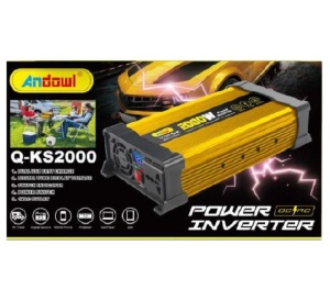 Invertor de tensiune auto KS2000, 2000W 12V, 220V, cu unda sinusoidala modificata, indicator LED, auriu - Img 6