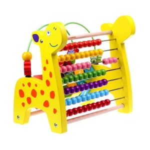 Jucarie Educativa din Lemn, cu Numaratoare, Cuburi, Labirint cu Bile, 3 in 1, Montessori, 21x15x21 cm, Galben - Img 2