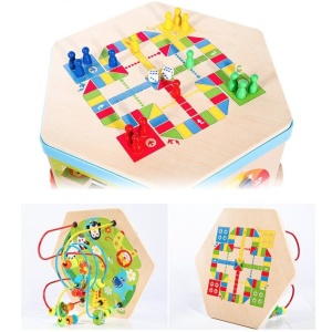 Jucarie educativa din lemn, Montessori, Hexagon cu activitati, 8 in 1, copii 1-6 ani, 30x38 cm, multicolor - Img 4