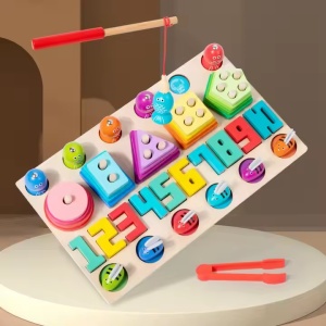 Jucarie educativa pentru copii 3 ani+, 4 in 1, cu 4 jorcuri diferite, din lemn, 32x19x5 cm, multicolor - Img 3