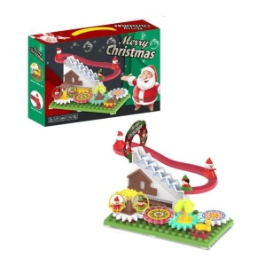 Jucarie Interactiva pentru copii 3 ani+, Circuit de Craciun cu Mos Craciun pe Tobogan, Multicolor