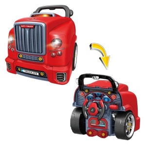 Jucarie set valiza in forma de camion, cu unelte, cu lumina si sunet
