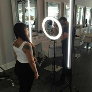 Lampa circulara LED 44cm, 18, cu intensitatea luminii reglabila, trepied si telecomanda, negru - Img 6