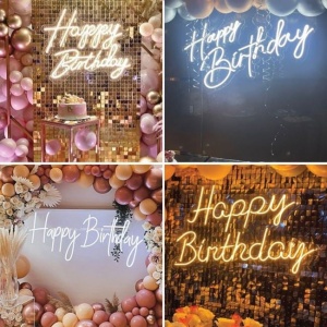 Lampa LED neon, lumina de culoare alba calda, model HAPPY BIRTHDAY, 40.8x29.5 cm, alb - Img 4