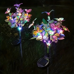 Lampa Solara cu Fluturi Multicolori pentru Gradina sau Terasa, IP65, cu Senzor de Lumina, 65cm Inaltime - Img 3