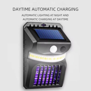 Lampa solara de perete 2 in 1, cu sistem anti tantari, Lumina alba si violet - Img 7
