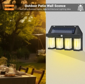 Lampa solara de perete cu 4 LED-uri, Senzor de miscare si lumina, Acumulator 1600mAh, negru - Img 2