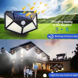 Lampa solara de perete, Jortan, cu senzor de msicare, 100 LED, IP66, 6000k, 1000lm, 13x6x7cm, negru - Img 5