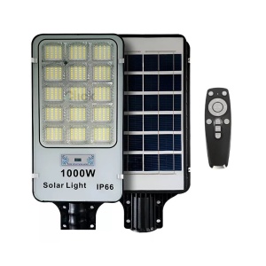 Lampa solara stradala, putere 1000W, cu telecomanda, IP66, senzor de lumina si miscare, gri-negru - Img 3
