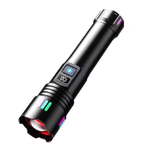 Lanterna LED cu zoom telescopic, Andowl P45, reincarcabila, focus ajustabil, 20W, 2000LM, IP43, afisaj baterie, 18x4.3 cm, negru - Img 1