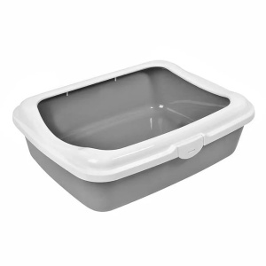 Litiera pisica din plastic, Dimensiuni 48x37x16cm, Alb-gri