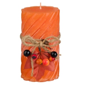 Lumanare decorativa din parafina cu model reliefat decorata, Dimensiune Ø6.5x12 cm, Portocaliu