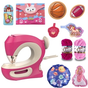 Masina de Cusut de Jucarie, pentru copii 5 ani+, cu accesorii, 21x10x21 cm, roz-bej - Img 1