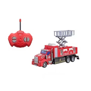 Masina de pompieri pentru copii 3 ani+, de interventie, cu scara si telecomanda, 20cm lungime, rosu - Img 1