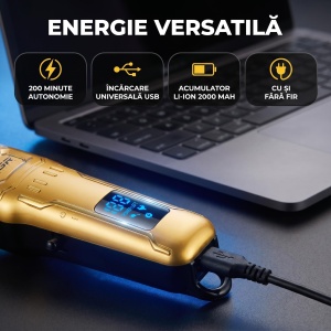 Masina de tuns profesionala cu afisaj digital - Model VGR V-268 - Fara fir incarcare cu USB - Auriu - Img 8