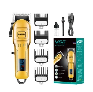 Masina de tuns profesionala VGR V-268, fara fir, incarcare cu USB, 10W, 4 distantiere, afisaj digital, auriu - Img 1