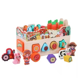 Masinuta din lemn, jucarii pentru motricitate, sortator forme si pescuit magnetic, 29 piese, 23.5x14x16cm, multicolor - Img 2