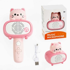 Microfon si difuzor pentru karaoke, pentru copii 3 ani+, Bluetooth, Plastic, Alb-Roz - Img 8