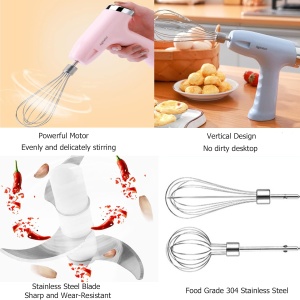 Mini blender electric, portabil, reincarcabil 3 in 1, cu 4 accesorii, roz - Img 5