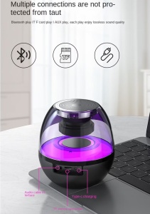 Mini boxa portabila cu extra bass, RGB, sunet 360°, HD, bluetooth 5.0, USB Type-C, negru - Img 8