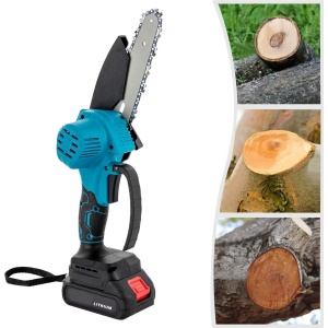 Mini drujba electrica fara fir, cu lama de 4 inci, 2 acumulatori de 48V, valiza si accesorii, negru-albastru - Img 3