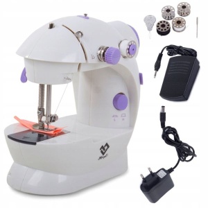 Mini masina de cusut portabila, cu 2 viteze, incarcare la retea sau baterii 4xAA, Alb/Mov - Img 2