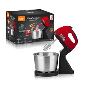 Mixer 2 in 1, RAF R6637R, de mana si masa, 250W, 7 viteze, 2 teluri, bol de 2L din inox, rosu-negru - Img 1