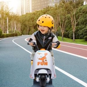 Motocicleta electrica cu 3 roti, pentru copii 2 ani+, baterie 6V4AH+1, 5km/h, plastic, cu difuzor, 50x43x68 cm, galben-portocaliu/alb-portocaliu - Img 8