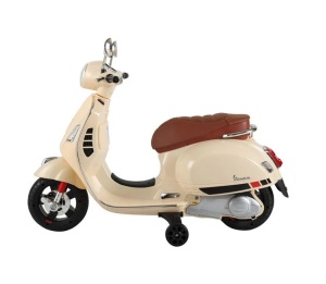 Motocicleta electrica pentru copii Model Vespa 6V, 3-6 ani, 30 kg, Piele si Faruri Led, bej - Img 4