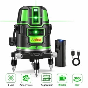 Nivela laser profesionala Andowl Q-SP01, Fascicul Verde, 5 Linii, Autonivelare 360°, Acumulator Inclus - Img 3