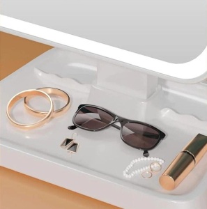 Oglinda cosmetica cu LED pentru make-up, zoom 2X si 3X, lumina reglabila, buton touch, USB, alb - Img 5