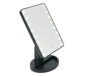 Oglinda pentru machiaj cu suport si 16 becuri LED, Culoare Negru